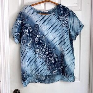 New Collection Linen Top XL Womens Paisley Blue Made in Italy Boho Lagenlook
